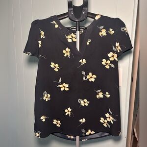Hilary Radley Black Top with Yellow Floral Design